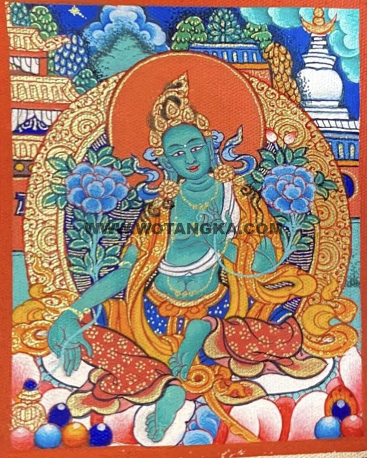 编号118-4580197：彩绘小唐卡-绿度母（长方形·5*4CM左右）