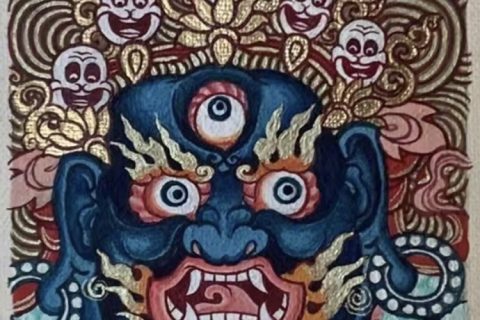 编号118-4610677：彩绘小唐卡-六臂玛哈嘎拉（长方形·5*4CM左右）