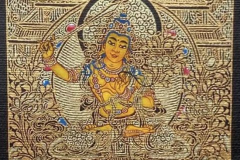 编号118-4722010：黑金小唐卡-文殊菩萨（长方形·5*4CM左右）