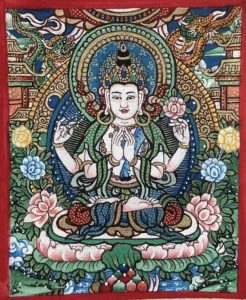 编号118-5003844：彩绘小唐卡-四臂观音（长方形·5*4CM左右）