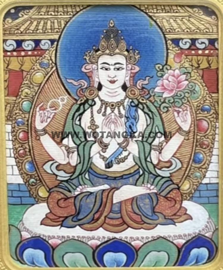 编号118-5097919：彩绘小唐卡-四臂观音（长方形·5*4CM左右）