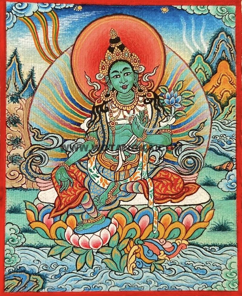编号118-5213908：彩绘小唐卡-绿度母（长方形·5*4CM左右）
