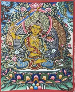 编号118-5705690：彩绘小唐卡-文殊菩萨（长方形·5*4CM左右）