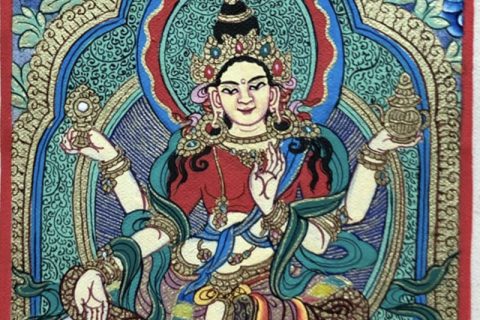 编号118-6113769：彩绘小唐卡-四臂宝源度母（长方形·5*4CM左右）