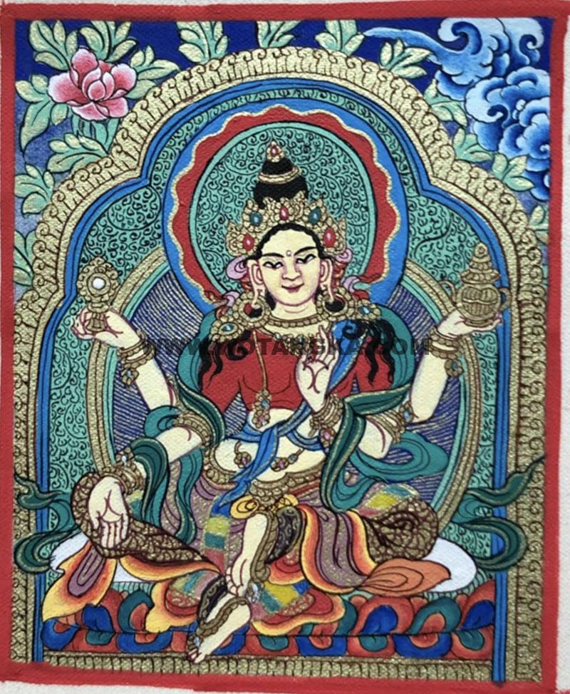 编号118-6113769：彩绘小唐卡-四臂宝源度母（长方形·5*4CM左右）