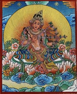 编号118-6395099：彩绘小唐卡-作明佛母（长方形·5*4CM左右）