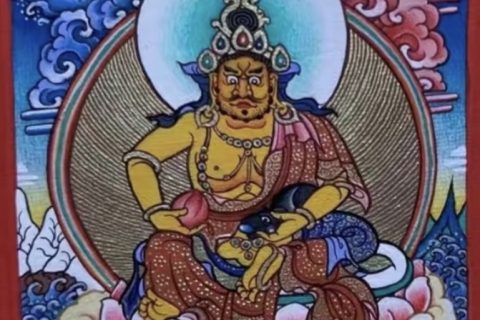 编号118-8403728：彩绘小唐卡-黄财神（长方形·5*4CM左右）