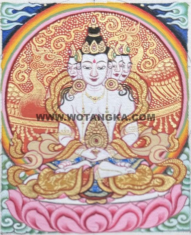 编号118-8529767：彩绘小唐卡-四面大日如来（长方形·5*4CM左右）
