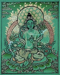 编号118-8544530：绿金小唐卡-绿度母（长方形·5*4CM左右）