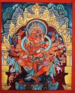 编号118-9034958:彩绘小唐卡-象鼻财神(长方形·5*4CM左右)