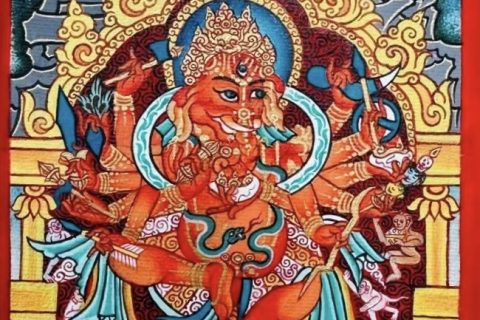 编号118-9034958：彩绘小唐卡-象鼻财神（长方形·5*4CM左右）