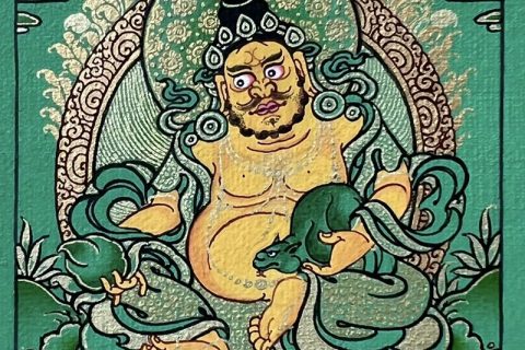 编号118-9423309：绿金小唐卡-黄财神（长方形·5*4CM左右）