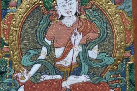 编号118-9828793：彩绘小唐卡-大白伞盖佛母（长方形·5*4CM左右）