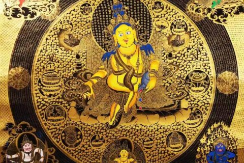编号138-124312：黑金唐卡-黄财神·五方财神坛城（70*70CM左右）