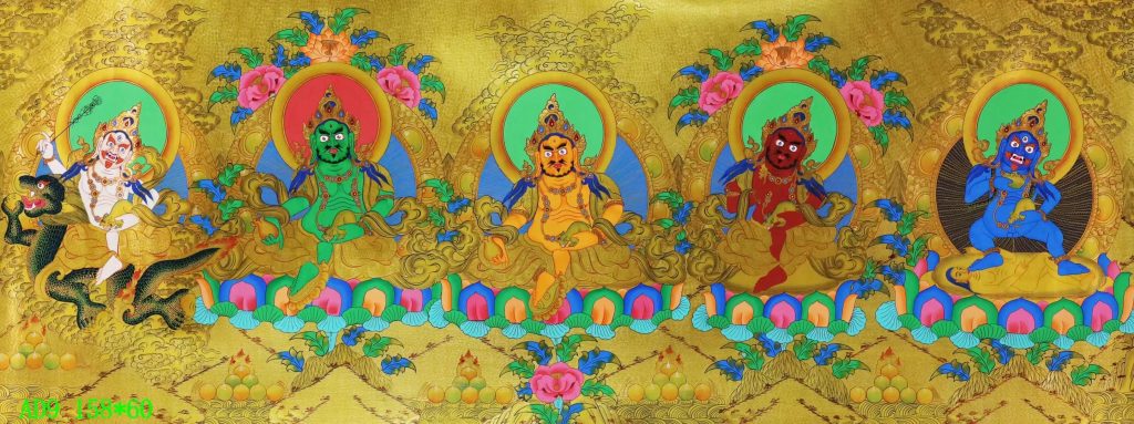 编号138-137248：黄金唐卡-五方财神（60*158CM左右）