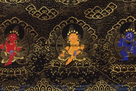 编号138-161281：黑金唐卡-五方财神（100*300CM左右）
