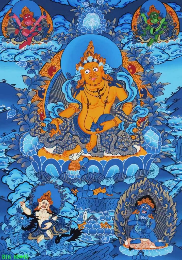 编号138-163261：蓝金唐卡-黄财神·五方财神（60*45CM左右）
