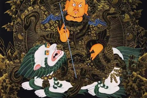 编号138-232331：黑金唐卡-财宝天王（62*45CM左右）