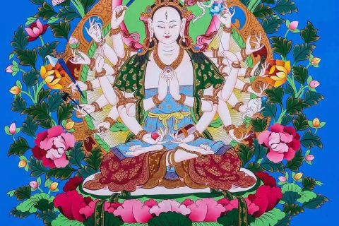 编号138-310748：蓝金唐卡-准提佛母（70*50CM左右）