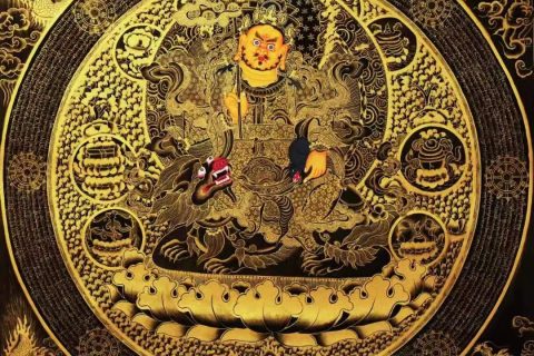 编号138-320064：黑金唐卡-财宝天王（70*70CM左右）