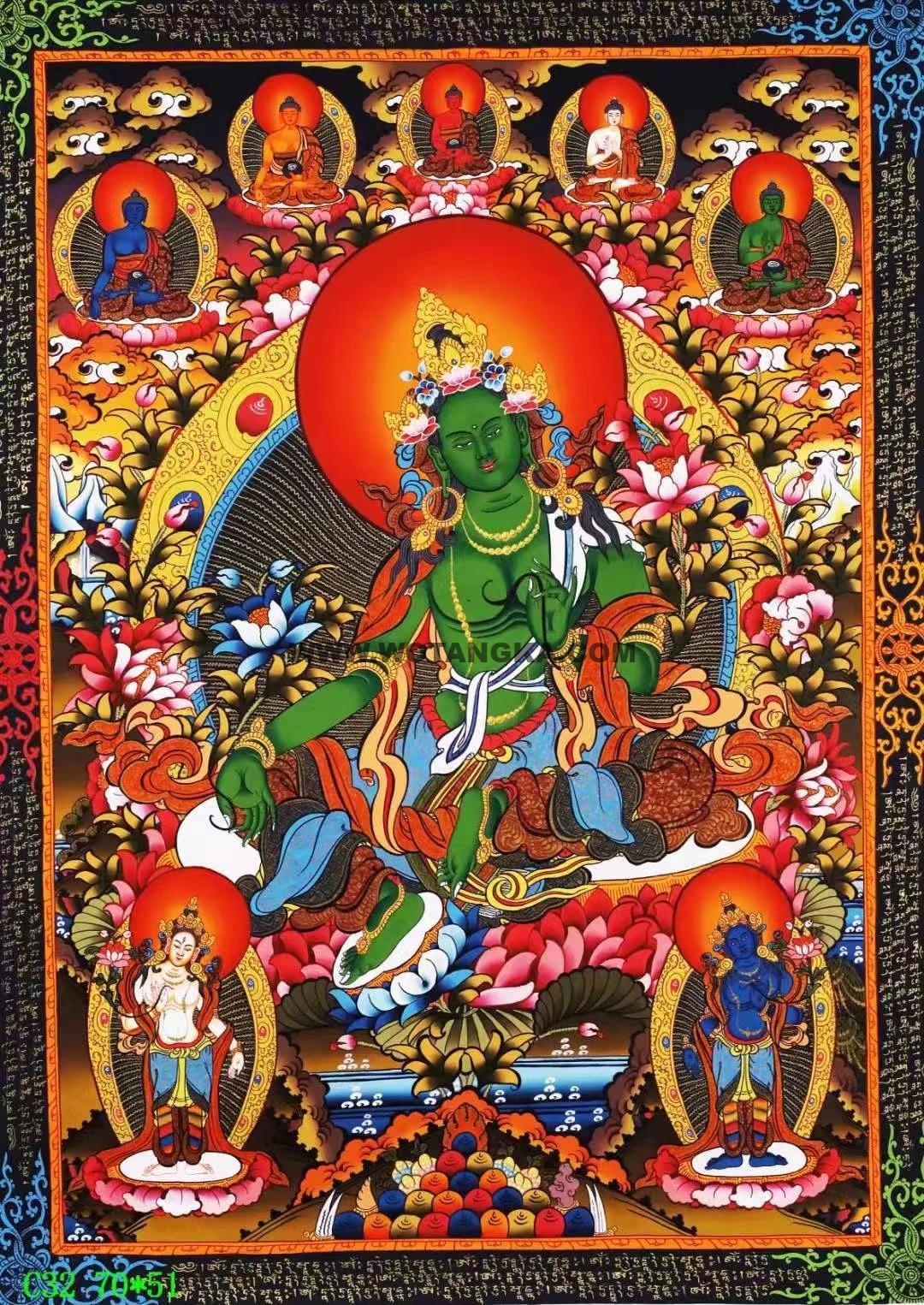 编号138-377679：彩绘唐卡-绿度母（75*51CM左右）