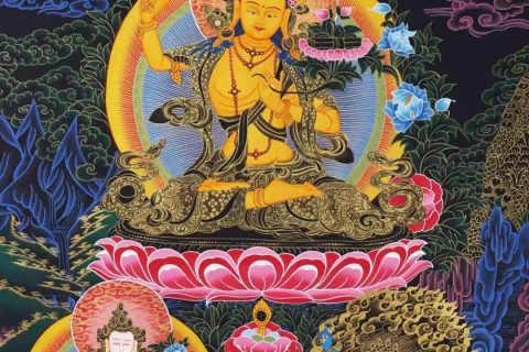 编号138-380141：黑金唐卡-文殊菩萨·三怙主（76*55CM左右）