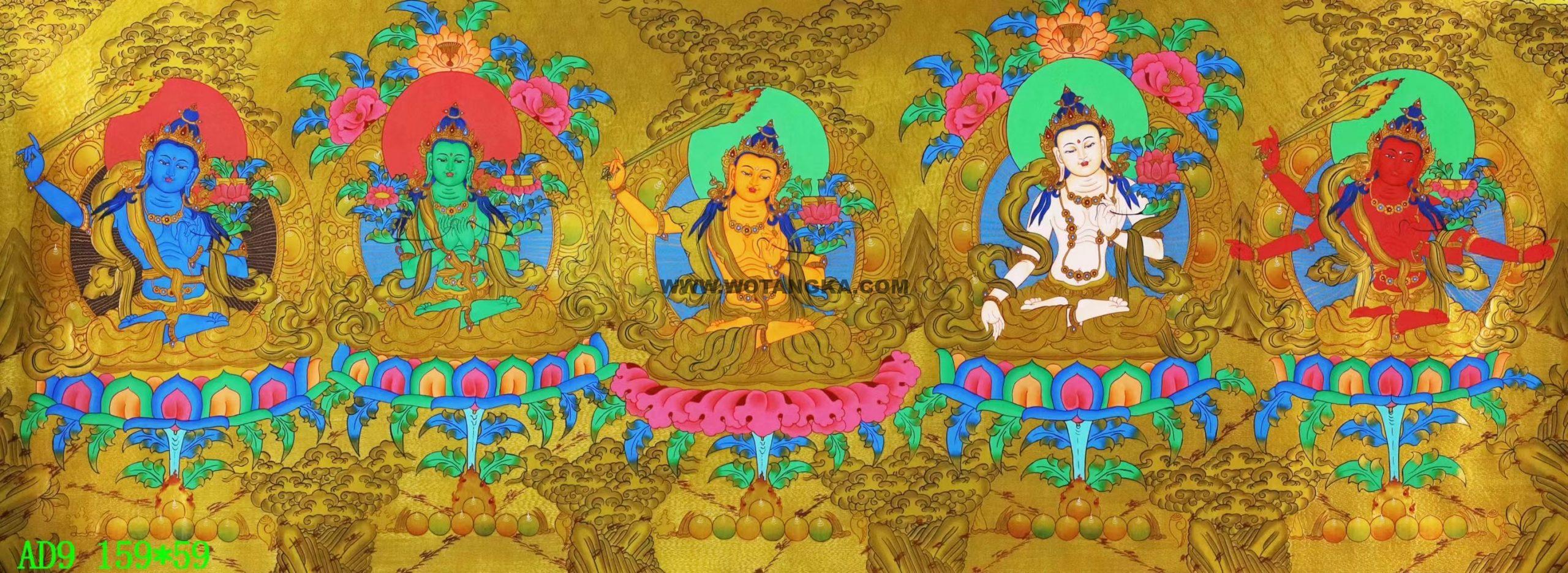 编号138-449357：黄金唐卡-文殊菩萨·五部文殊（59*159CM左右）