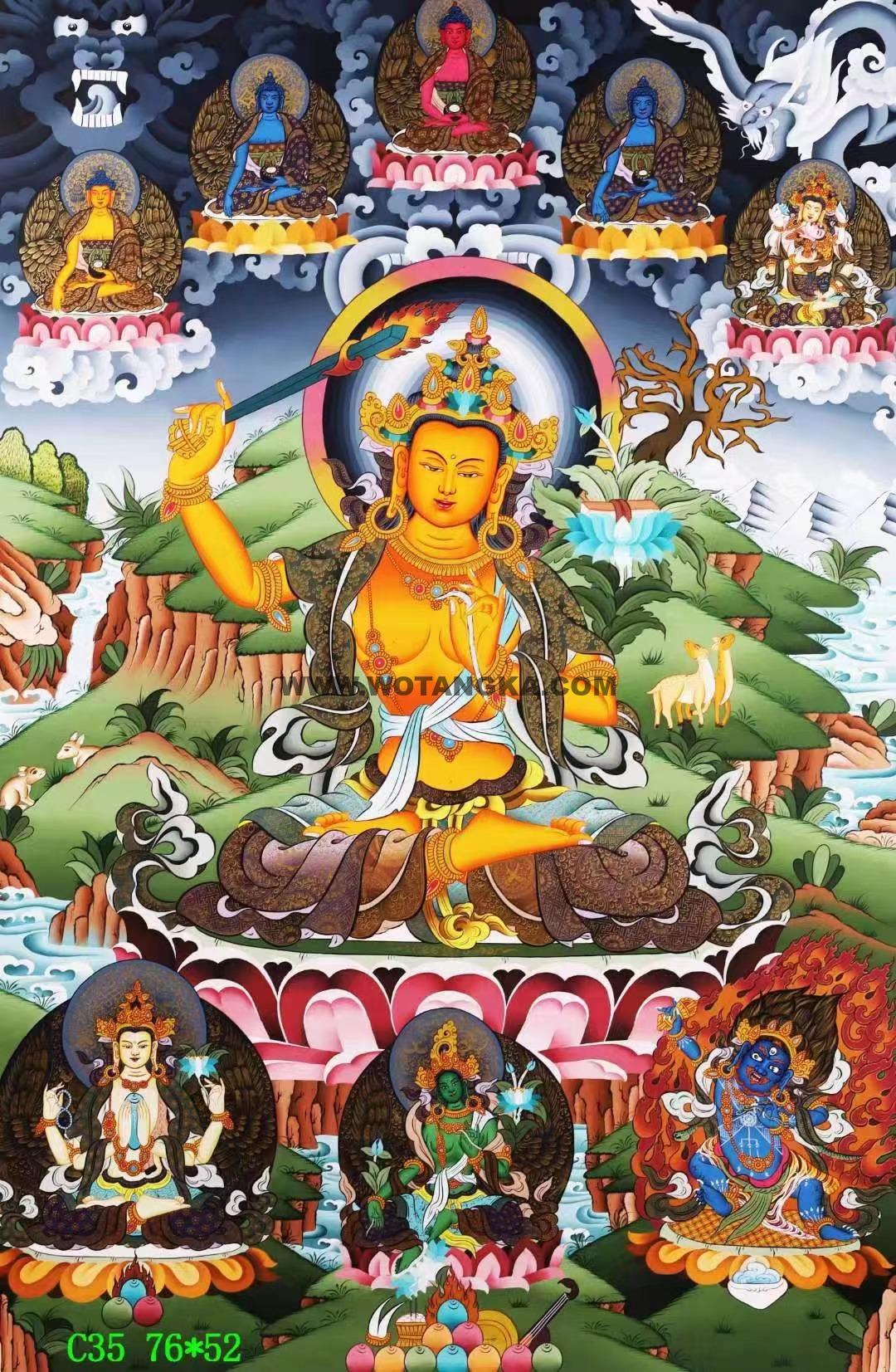 编号138-503028：彩绘唐卡-文殊菩萨·三怙主（76*52CM左右）