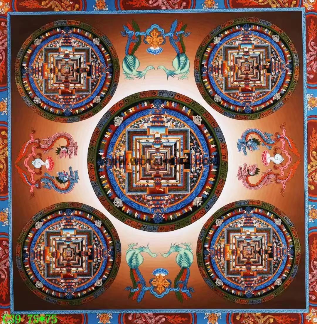 编号138-631029：彩绘唐卡-五方时轮金刚坛城（75*75CM左右）