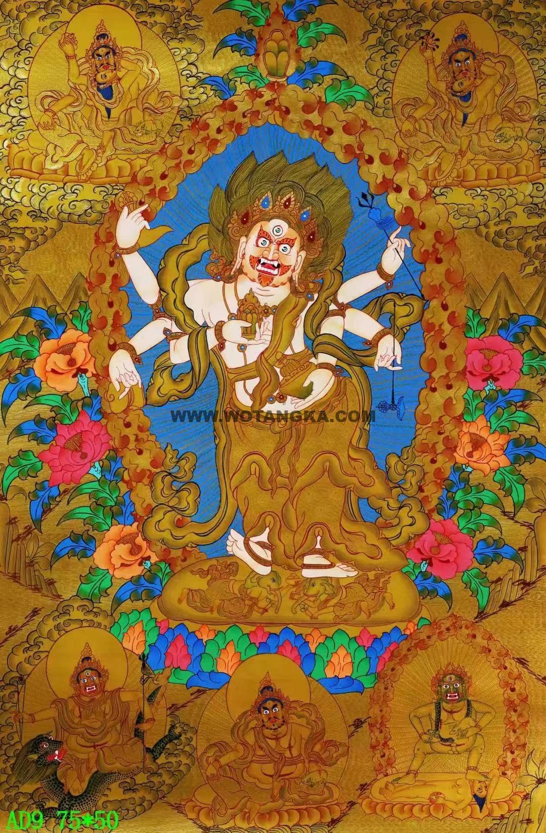 编号138-466119：黄金唐卡-白六臂玛哈嘎拉·五方财神（75*50CM左右）