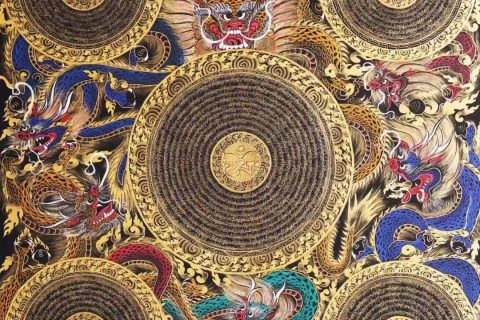 编号138-807283：黑金唐卡-六字真言龙坛城（69*61CM左右）