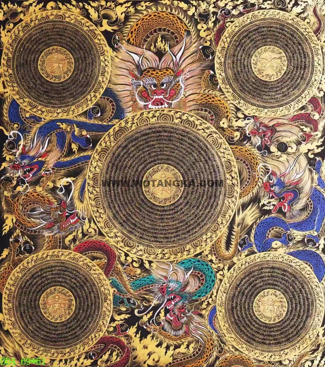 编号138-807283:黑金唐卡-六字真言龙坛城(69*61CM左右)