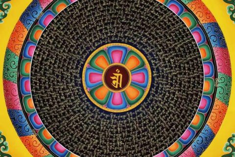 编号138-855242：彩绘唐卡-六字真言坛城（50*50CM左右）