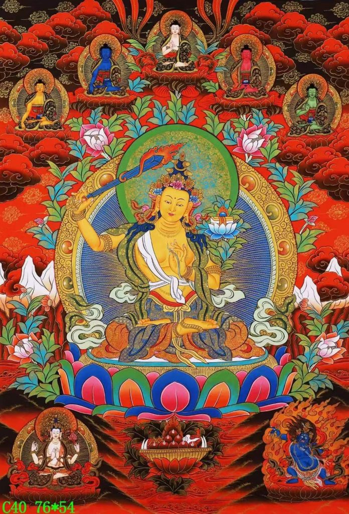 编号138-943559：彩绘唐卡-文殊菩萨·三怙主（76*54CM左右）