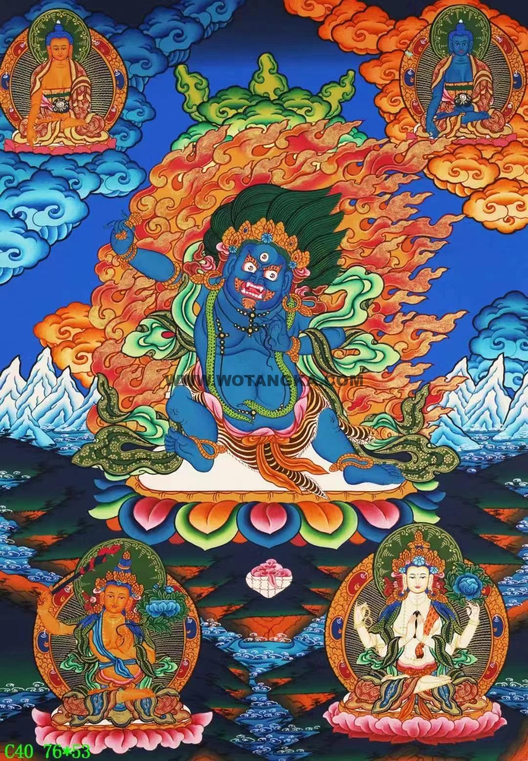 编号138-958149：彩绘唐卡-金刚手菩萨·三怙主（76*53CM左右）