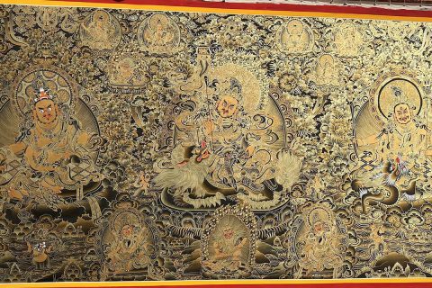 编号188-137495：黑金唐卡-财宝天王·五方财神（120*230CM左右）