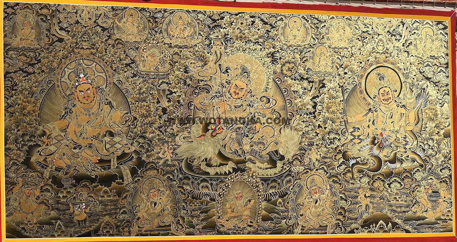 编号188-137495:黑金唐卡-财宝天王·五方财神(120*230CM左右)