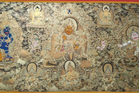 编号188-140248：黑金唐卡-财宝天王·五方财神（120*240CM左右）