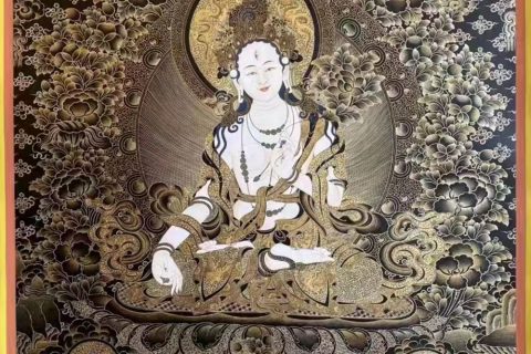 编号188-152997：黑金唐卡-白度母·长寿三尊（100*70CM左右）