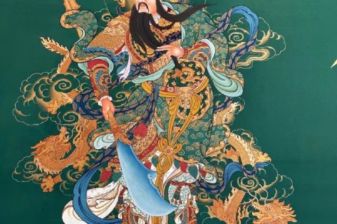 编号188-239917：彩绘唐卡-关公·伽蓝菩萨（60*45CM左右）