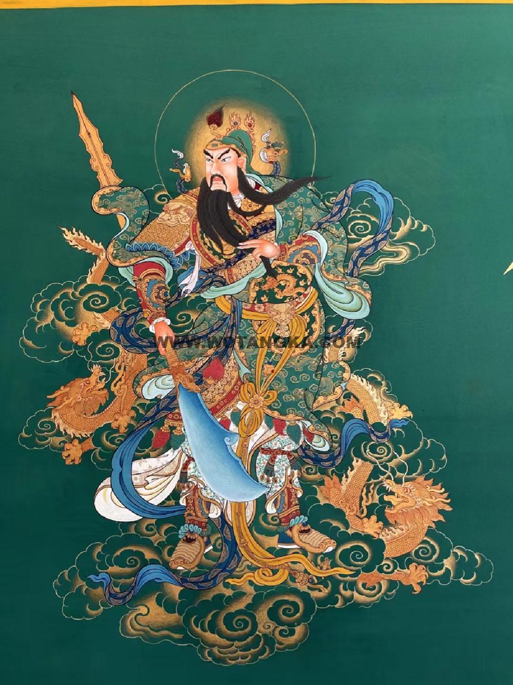 |已结缘·可定制|唐卡寄卖编号:JM·188-239917-关圣帝君护法镇宅吉祥图(彩唐)
