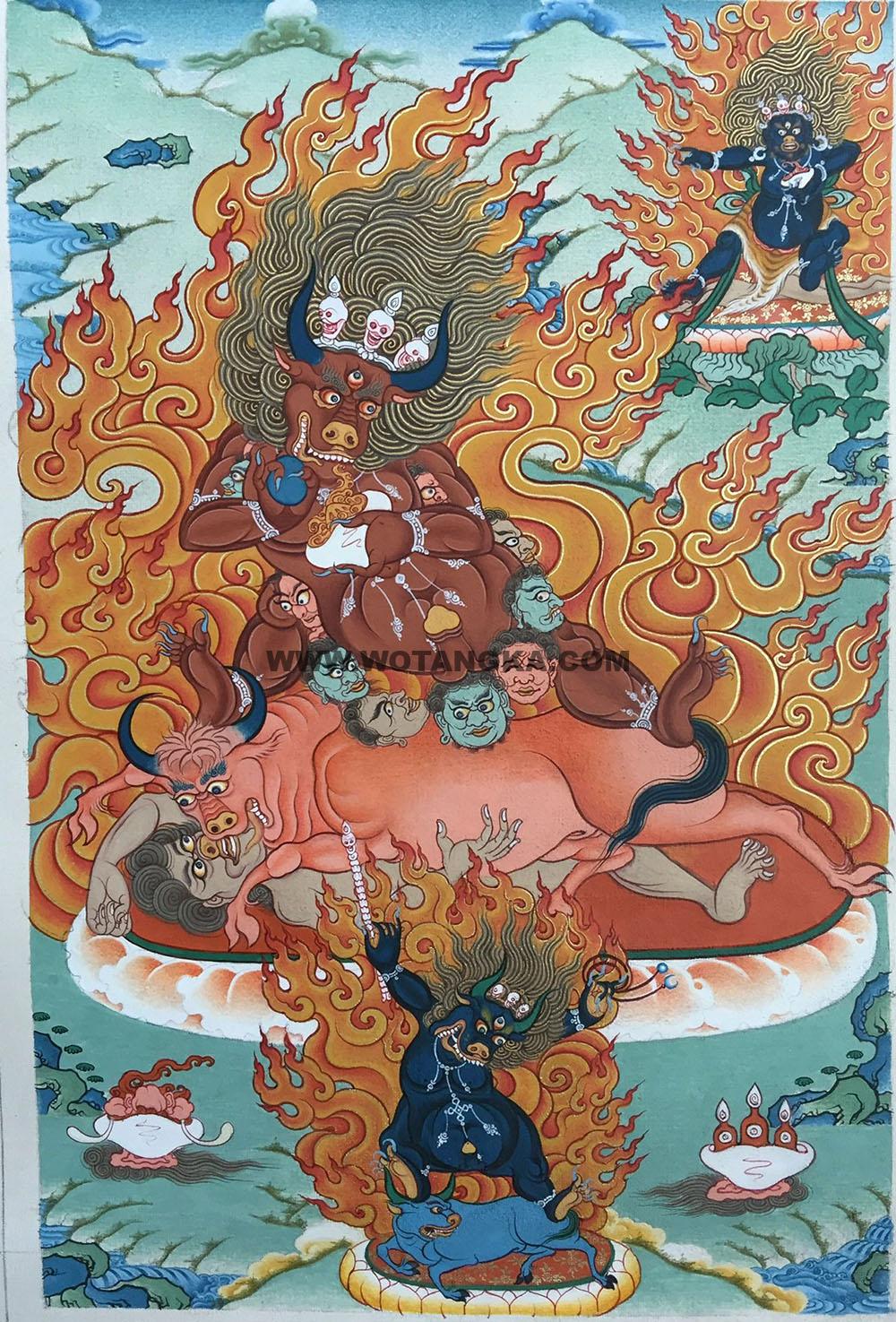 热贡-索南才旦·画院:彩绘唐卡-红阎魔敌(80*60CM左右)