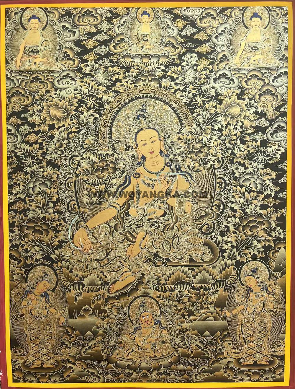 热贡-东智加·画院：黑金唐卡-绿度母（80*60CM左右）