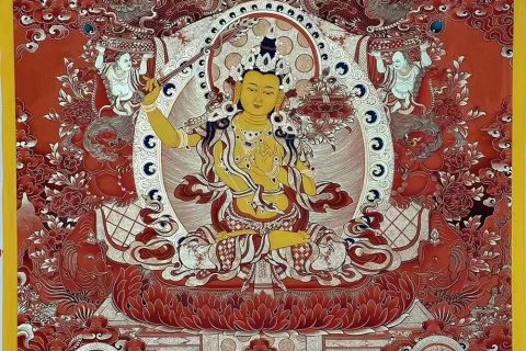 编号188-454456：红金唐卡-文殊菩萨·五部文殊（100*70CM左右）