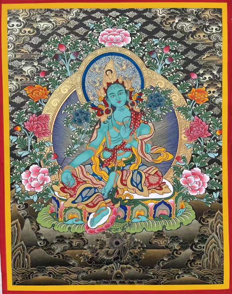 编号188-520115：黑金唐卡-绿度母（70*50CM左右）