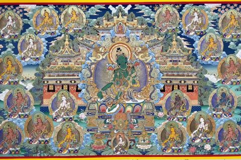 编号188-611298：彩绘唐卡-绿度母·二十一度母（150*250CM左右）