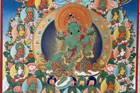 编号188-655488：彩绘唐卡-绿度母·二十一度母（120*80CM左右）