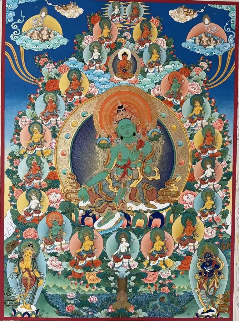 编号188-655488：彩绘唐卡-绿度母·二十一度母（120*80CM左右）