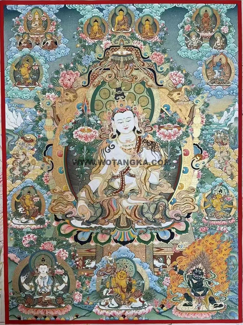 编号188-710339:彩绘唐卡-白文殊菩萨·五部文殊(120*90CM左右)