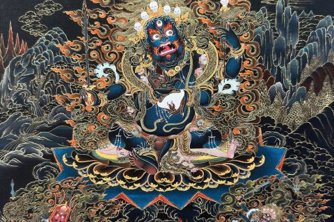 编号188-794516：黑金唐卡-四臂玛哈嘎拉（80*60CM左右）